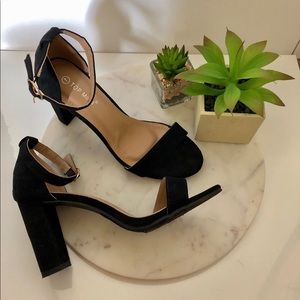 Classic open toe black heels